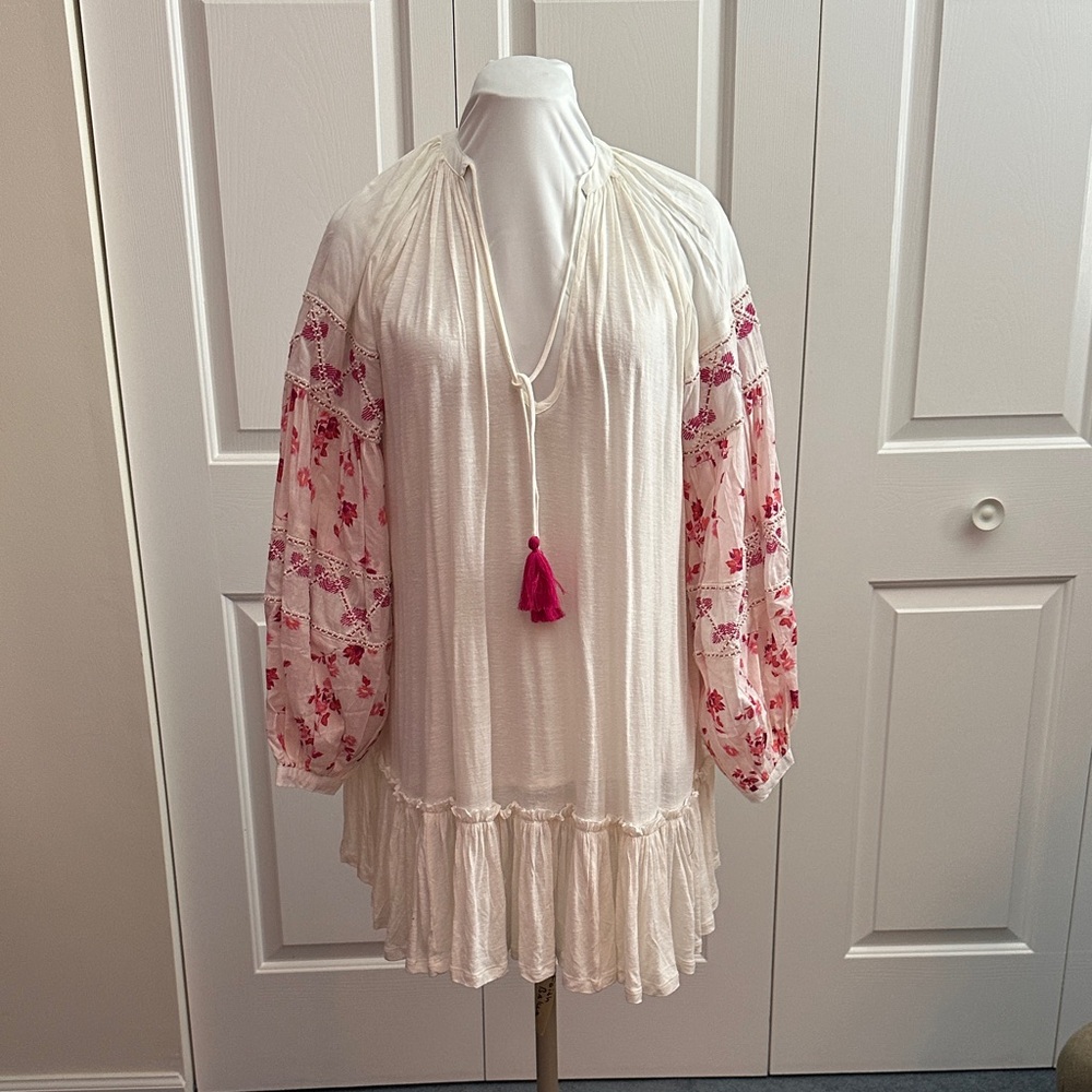 NWT - Free People Cream and Pink Floral Tunic